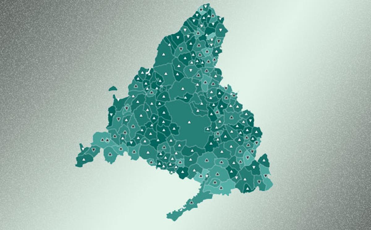 Mapa de la participación por municipios en las elecciones en Madrid 2021