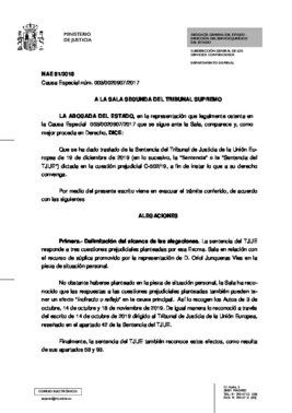 La Abogacía del Estado ha solicitado la puesta en libertad de Oriol Junqueras