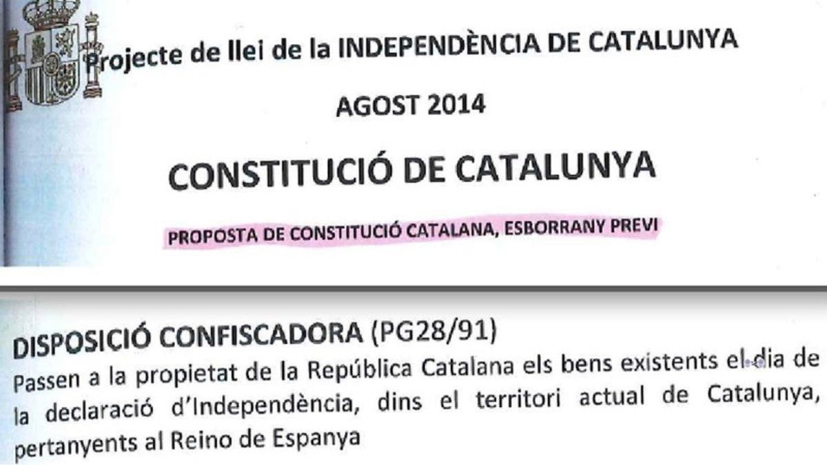 Dos fragmentos del proyecto de Constitución para una república catalana que manejaba el exjuez Santiago Vidal. Dos fragmentos del proyecto de Constitución para una república catalana que manejaba el exjuez Santiago Vidal.