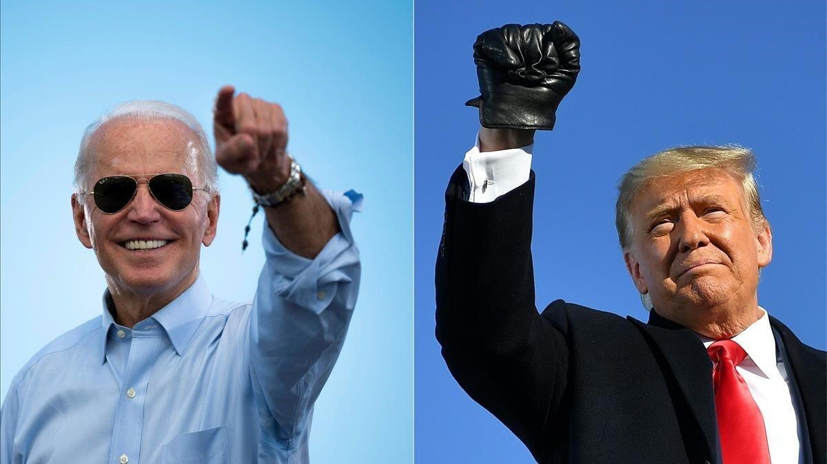 Jor Biden y Donald Trump en dos mítines de sus respectivas campañas.
