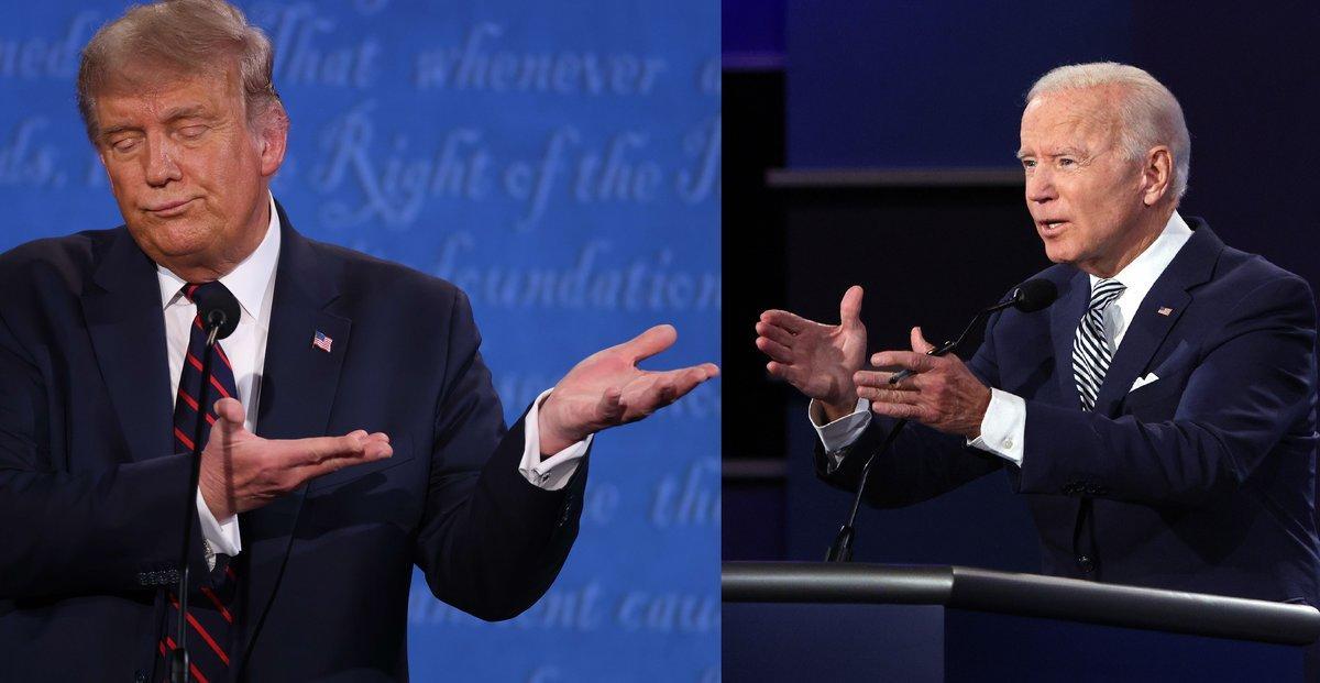 Trump y Biden debaten desde sendos podios situados a una distancia superior a la habitual debido a la COVID-19.