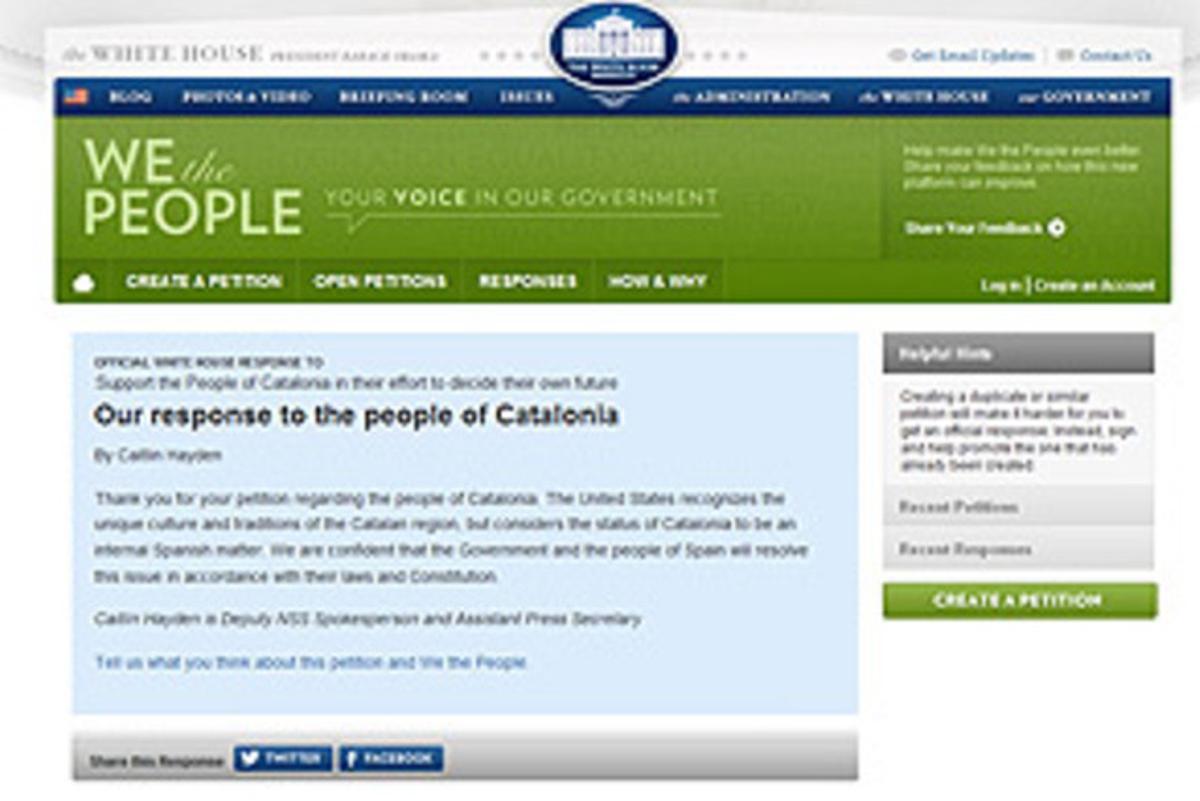 Respuesta a la petición del referendo de autodeterminación de Catalunya en la web de la Casa Blanca.