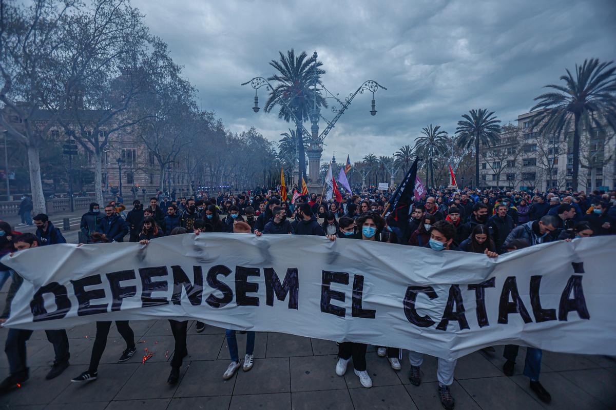 Manifestación en defensa de la escuela catalana, el 26 de marzo en Barcelona.