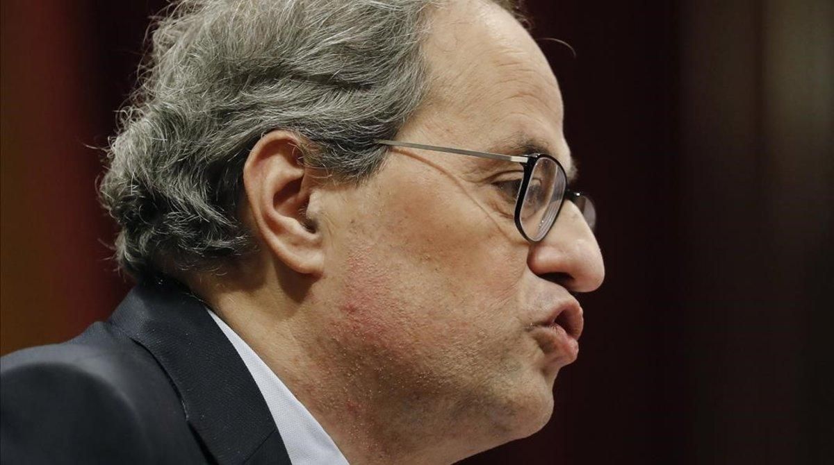 Quim Torra durante el debate de los presupuestos. Quim Torra durante el debate de los presupuestos.