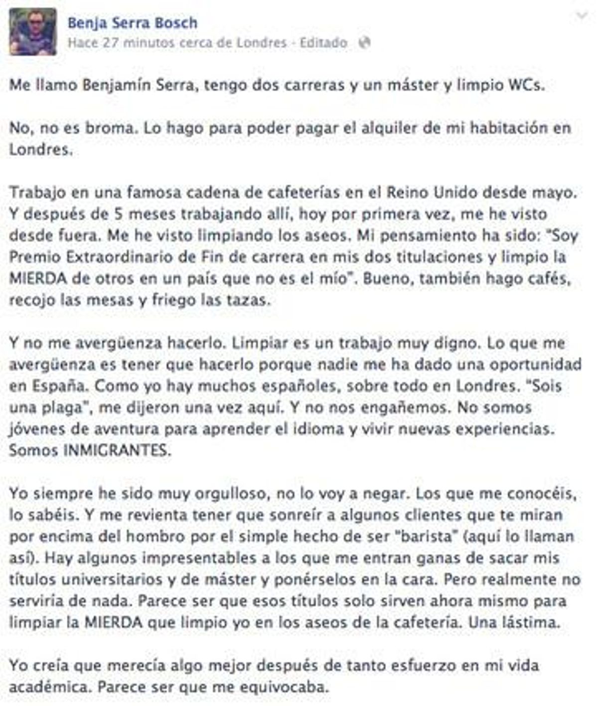 El mensaje de Benjamín Serra Bosch. El mensaje de Benjamín Serra Bosch.