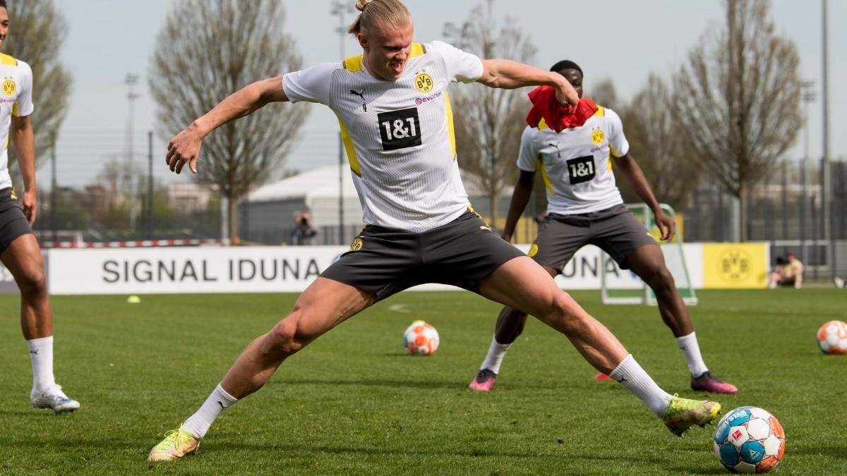 Haaland, en un entrenamiento con el Borussia Dortmund.