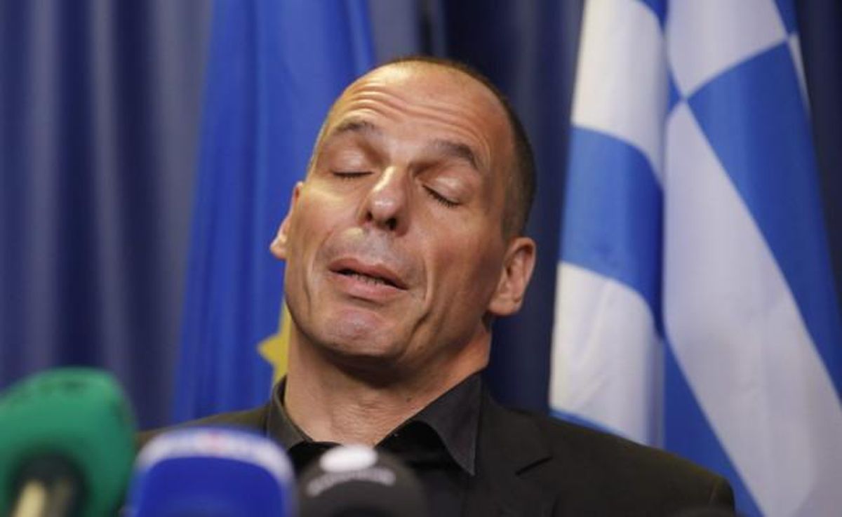 El ministro griego de Finanzas, Yianis varoufakis, en la rueda de prensa de este sábado. El ministro griego de Finanzas, Yianis varoufakis, en la rueda de prensa de este sábado.