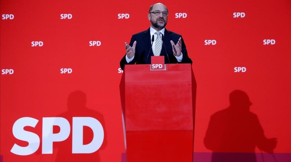 Martin Schulz ofrece una rueda de prensa en Berlín.