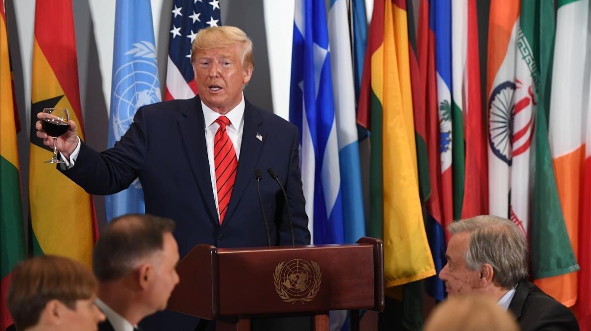 El presidente de EEUU, Donald Trump, durante una rueda de prensa en la ONU, este martes.