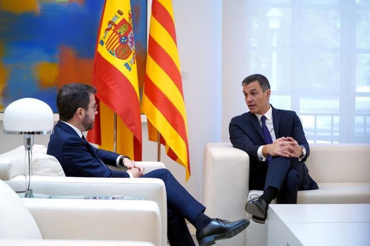 El presidente del Gobierno, Pedro Sánchez, y el ’president’ de la Generalitat, Pere Aragonès, durante su reunión en el palacio de la Moncloa, el pasado 15 de julio de 2022. El presidente del Gobierno, Pedro Sánchez, y el ’president’ de la Generalitat, Pere Aragonès, durante su reunión en el palacio de la Moncloa, el pasado 15 de julio de 2022.