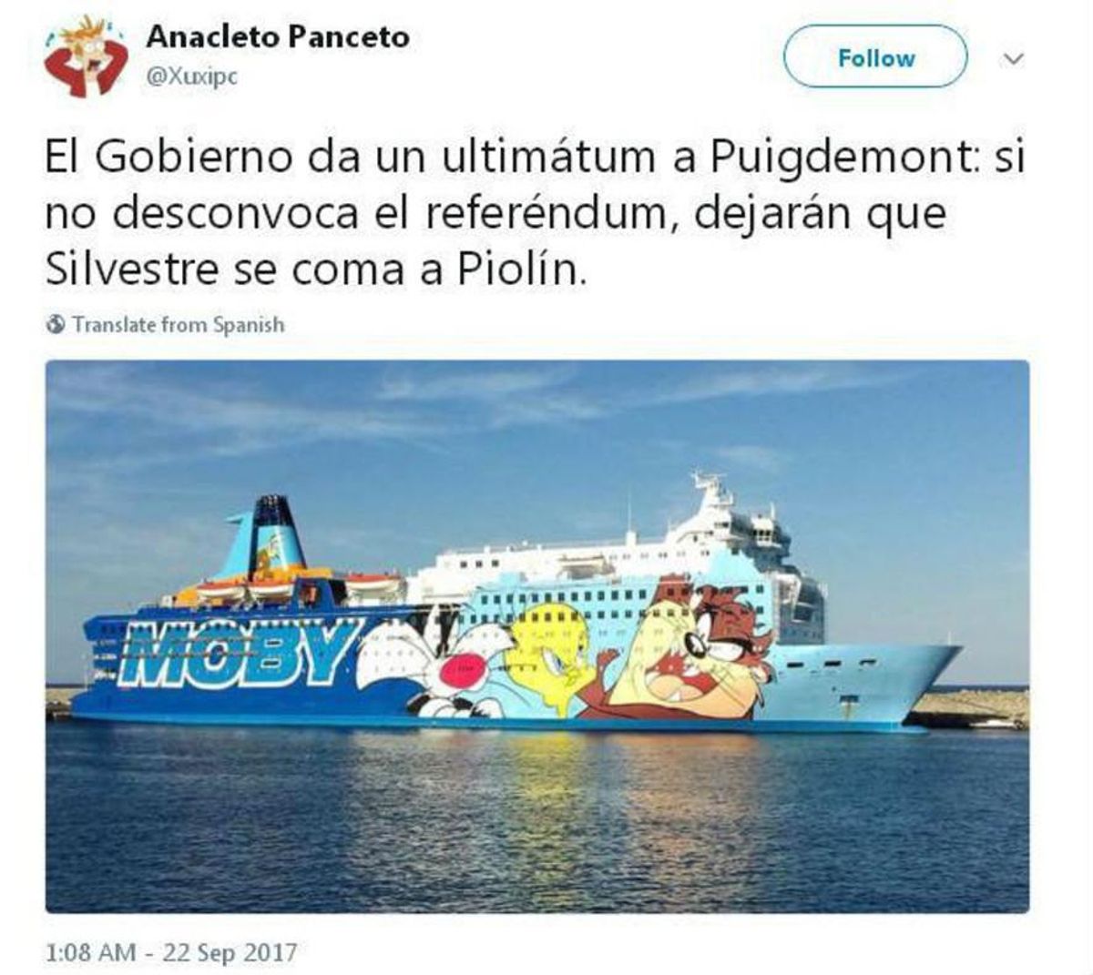 Twitter se ríe del barco de Piolín que Interior ha mandado a Catalunya Twitter se ríe del barco de Piolín que Interior ha mandado a Catalunya