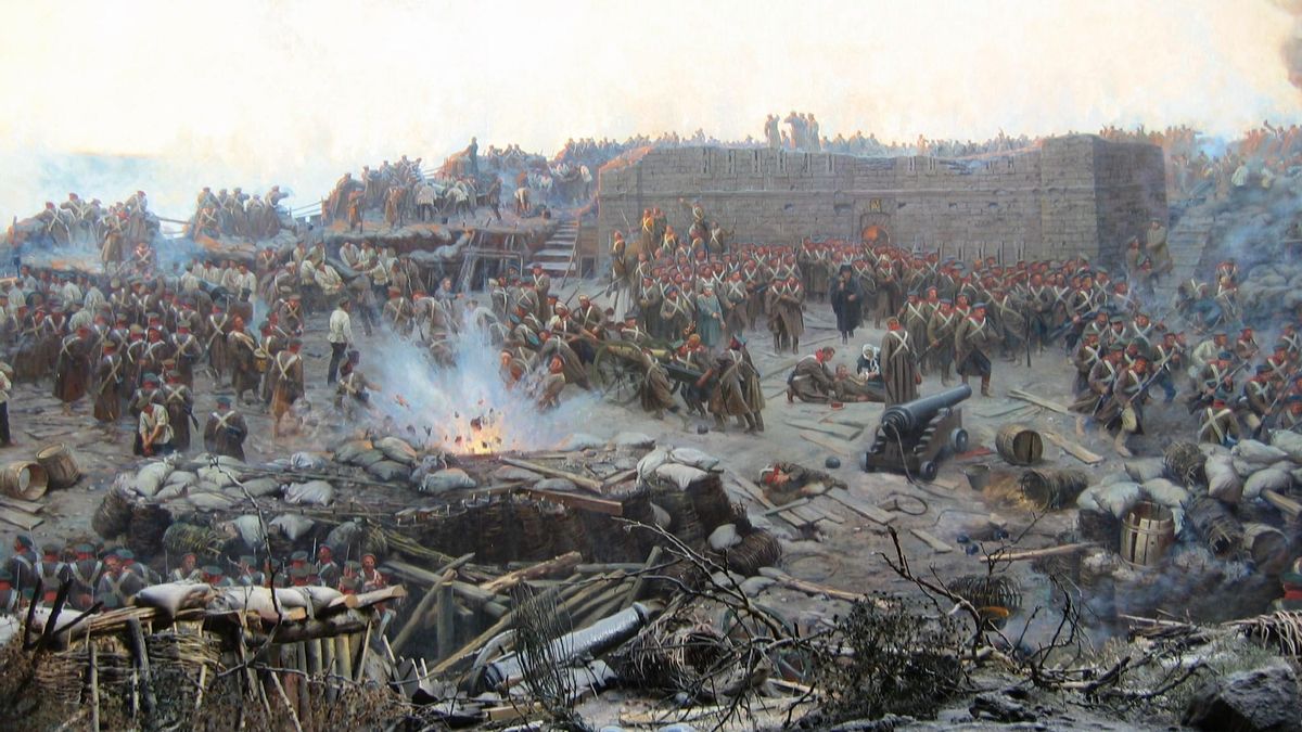 Detalle de la pintura panorámica ’El sitio de Sebastopol’, de Franz Roubaud. Detalle de la pintura panorámica ’El sitio de Sebastopol’, de Franz Roubaud.