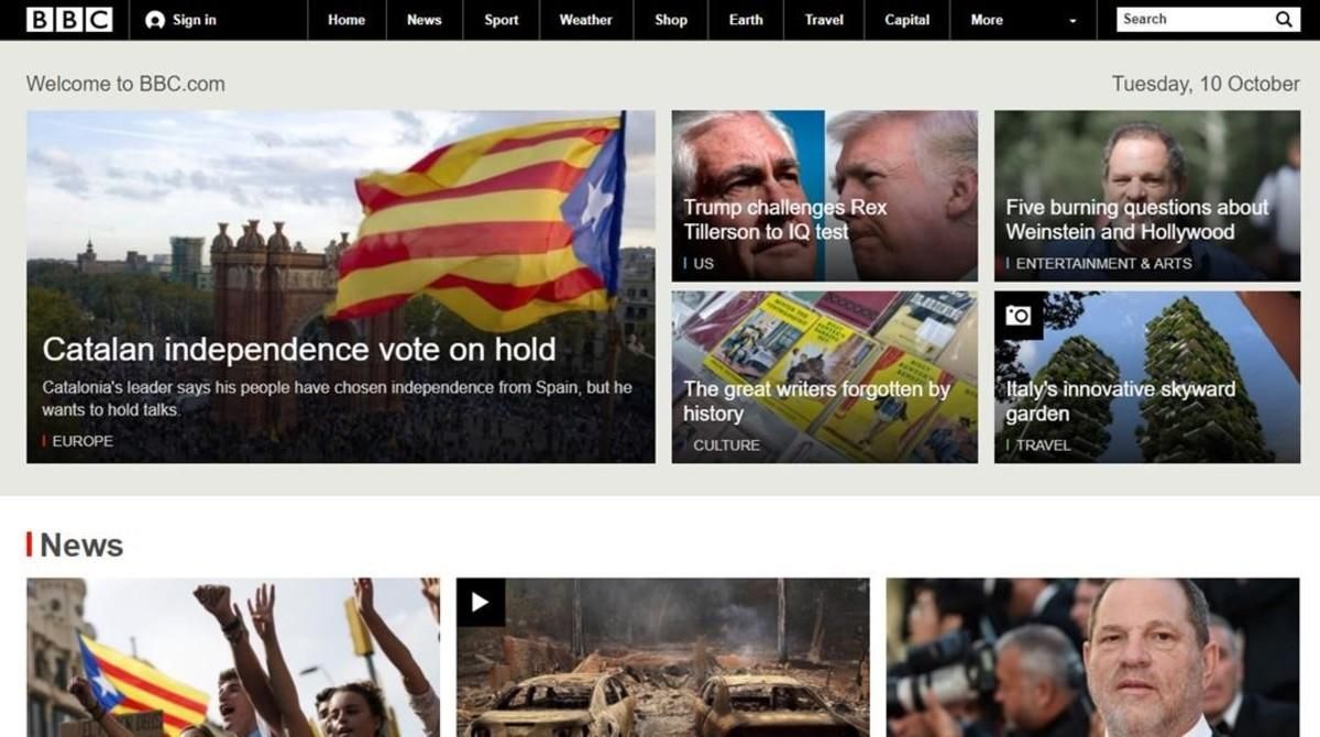 La página web de la BBC abre con Catalunya. La página web de la BBC abre con Catalunya.
