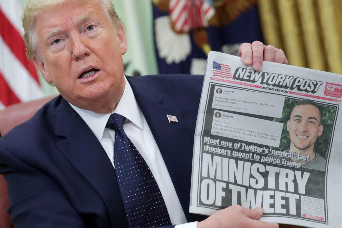 Trump, durante la rueda de prensa sobre la orden ejecutiva contra las redes sociales. Trump, durante la rueda de prensa sobre la orden ejecutiva contra las redes sociales.
