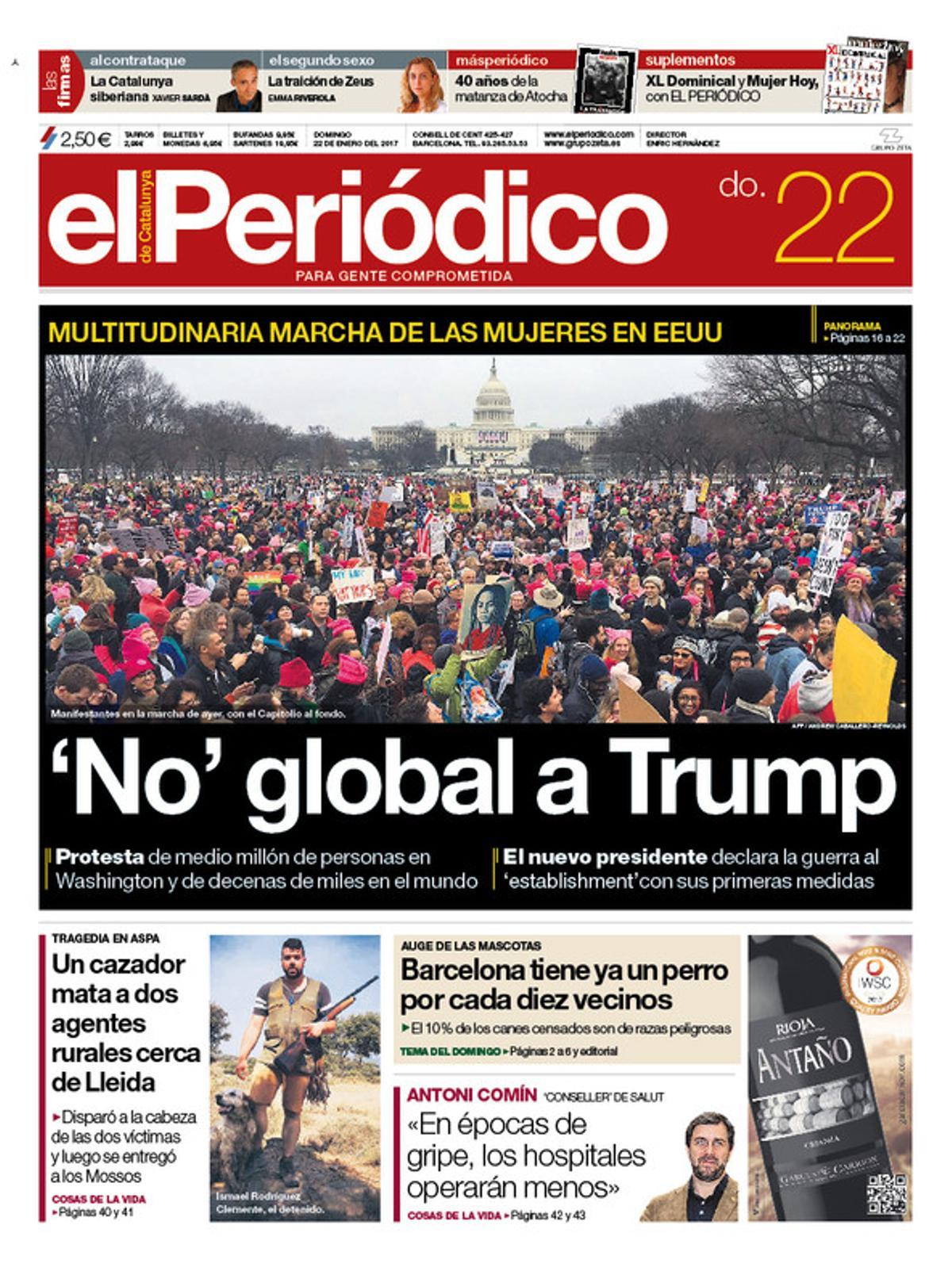 La portada de EL PERIÓDICO del 22 de enero del 2017