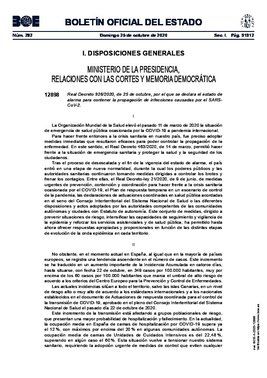 Real decreto 926/2020, de 25 de octubre, de declaración del estado de alarma en todo el país para contener el avance del coronavirus.  