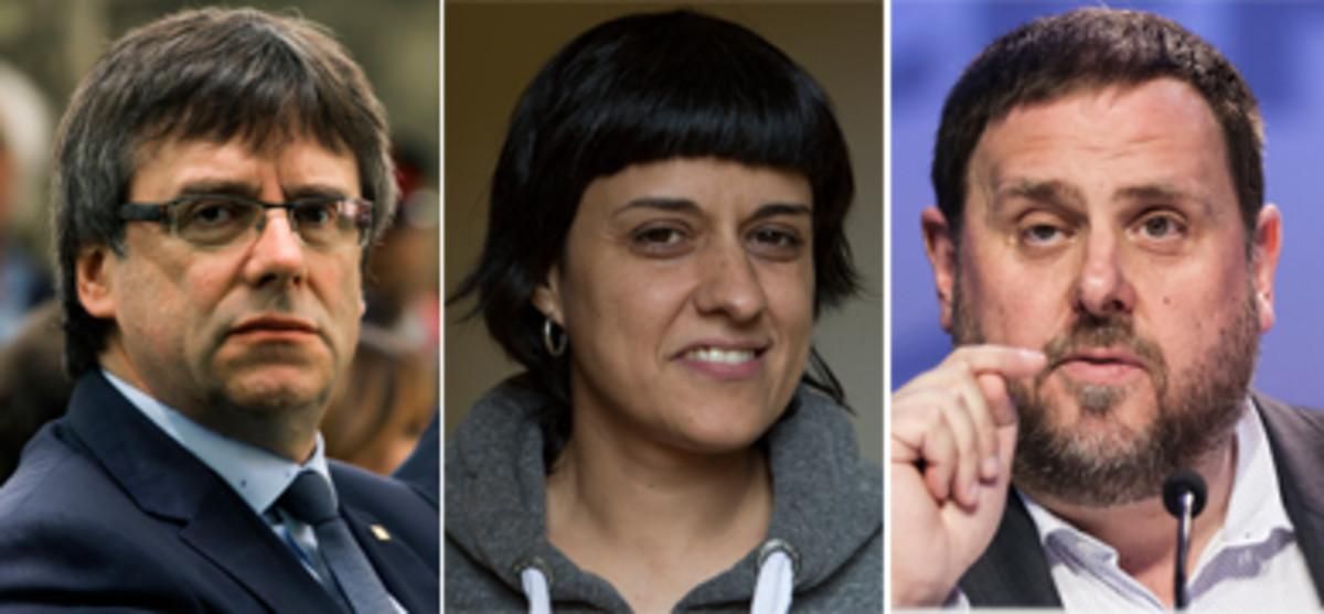 El ’president’ Carles Puigdemont, la diputada de la CUP Anna Gabriel y el vicepresidente Oriol Junqueras. El ’president’ Carles Puigdemont, la diputada de la CUP Anna Gabriel y el vicepresidente Oriol Junqueras.
