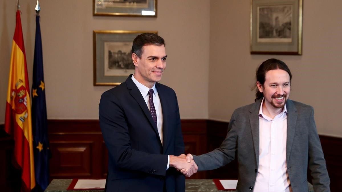 Sánchez e Iglesias, antes de la firma del preacuerdo. Sánchez e Iglesias, antes de la firma del preacuerdo.