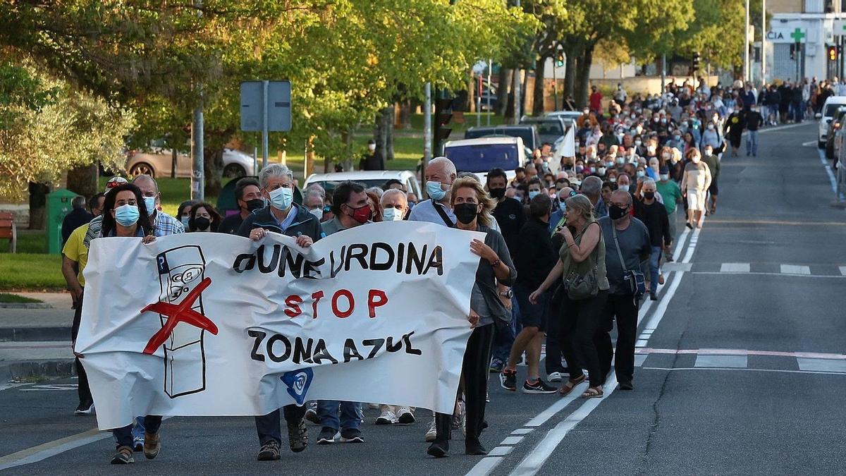 Manifestación en Pamplona contra la zona azul en el barrio de la Txantrea, el pasado 9 de septiembre. 