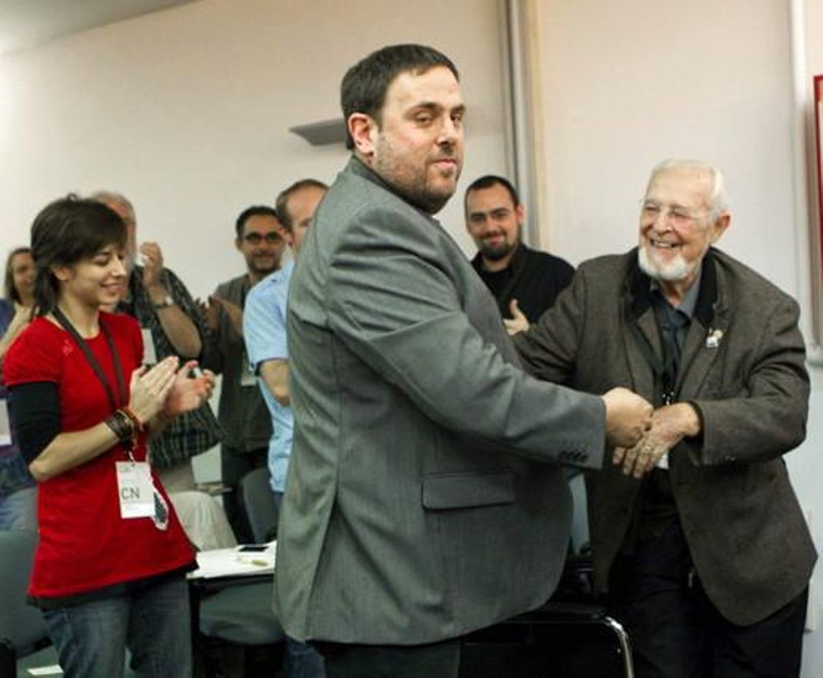 El candidato de ERC a la Generalitat, Oriol Junqueras, tras ser proclamado por el consejo nacional del partido nuevo cabeza de lista. El candidato de ERC a la Generalitat, Oriol Junqueras, tras ser proclamado por el consejo nacional del partido nuevo cabeza de lista.