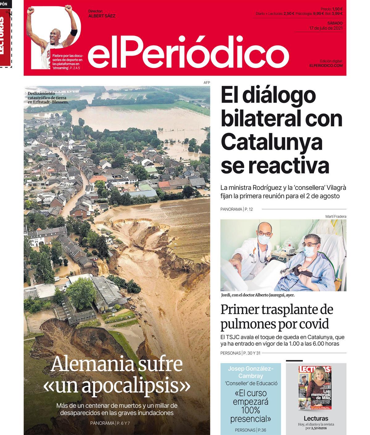 La portada de EL PERIÓDICO del 17 de julio de 2021