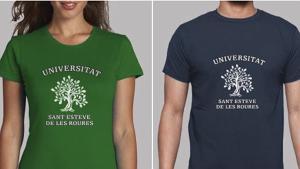 Camisetas de la inexistente Universidad de Sant Esteve de les Roures, pueblo creado por la Guardia Civil.