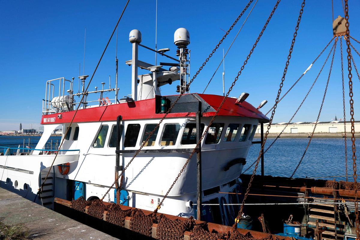 El pesquero británico retenido en el puerto francés de Le Havre por carecer de licencia, este jueves.