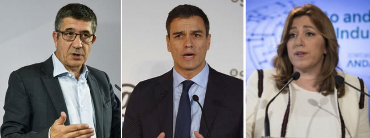 Patxi López, Pedro Sánchez y Susana Díaz, los tres precandidatos a las primarias del PSOE. Patxi López, Pedro Sánchez y Susana Díaz, los tres precandidatos a las primarias del PSOE.