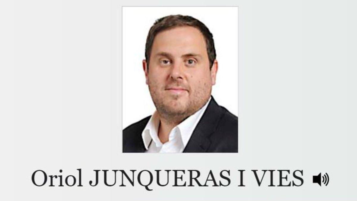 El perfil de Junqueras en la web de la Eurocámara, que incluye la fotografía de su anterior etapa como eurodiputado El perfil de Junqueras en la web de la Eurocámara, que incluye la fotografía de su anterior etapa como eurodiputado