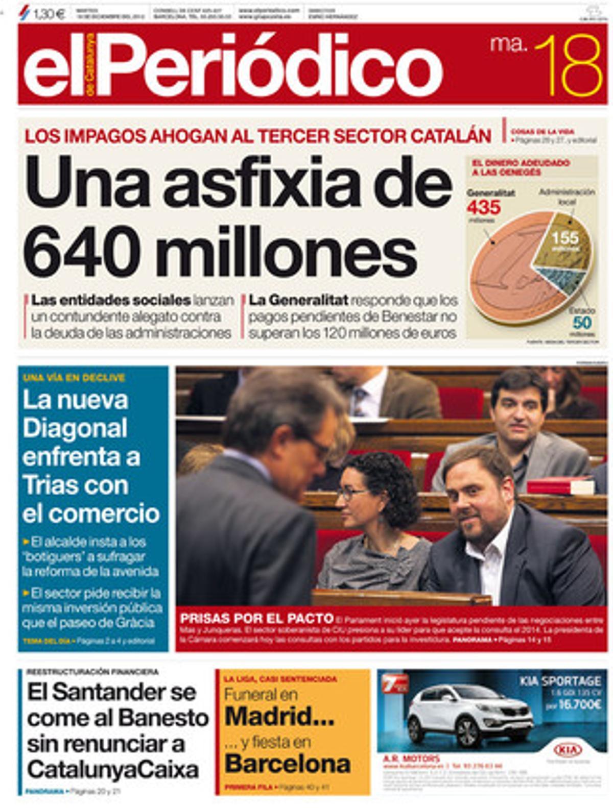 La portada de EL PERIÓDICO. La portada de EL PERIÓDICO.