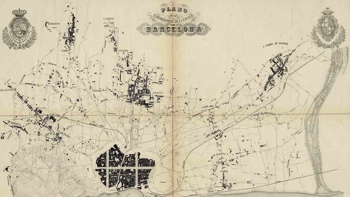 Plano topográfico del llano de Barcelona, obra que Cerdà realizó en 1855 Plano topográfico del llano de Barcelona, obra que Cerdà realizó en 1855