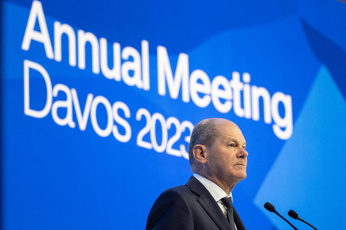 El canciller alemán, Olaf Scholz, durante su intervención en el Foro de Davos, este miércoles. El canciller alemán, Olaf Scholz, durante su intervención en el Foro de Davos, este miércoles.