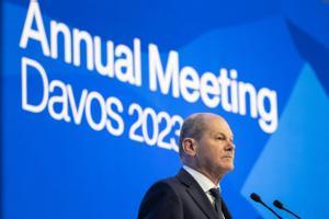 El canciller alemán, Olaf Scholz, durante su intervención en el Foro de Davos, este miércoles.