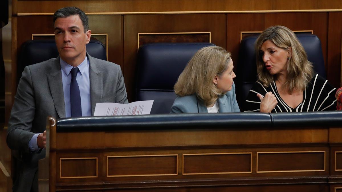 Pedro Sánchez, Nadia Calviño y Yolanda Díaz. Pedro Sánchez, Nadia Calviño y Yolanda Díaz.