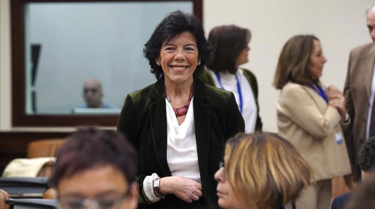 La ministra de Educación y Formación Profesional, Isabel Celaá, hoy en el Congreso de los Diputados. La ministra de Educación y Formación Profesional, Isabel Celaá, hoy en el Congreso de los Diputados.