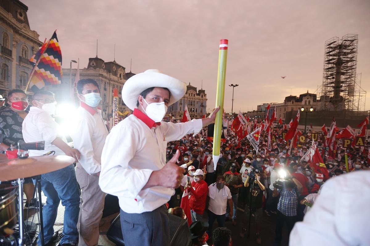 Pedro Castillo en un acto del partido Perú Libre. 