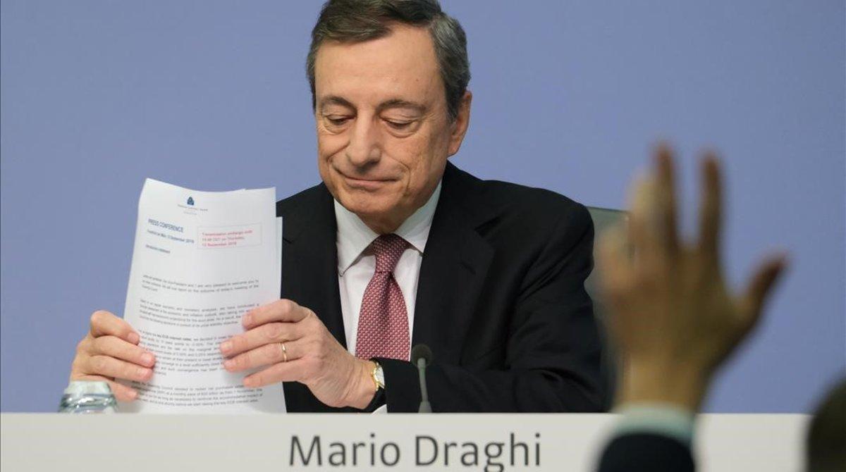 El presidente del Banco Central Europeo, Mario Draghi, en la rueda de prensa posterior a la reunión del Consejo de Gobierno del BCE.