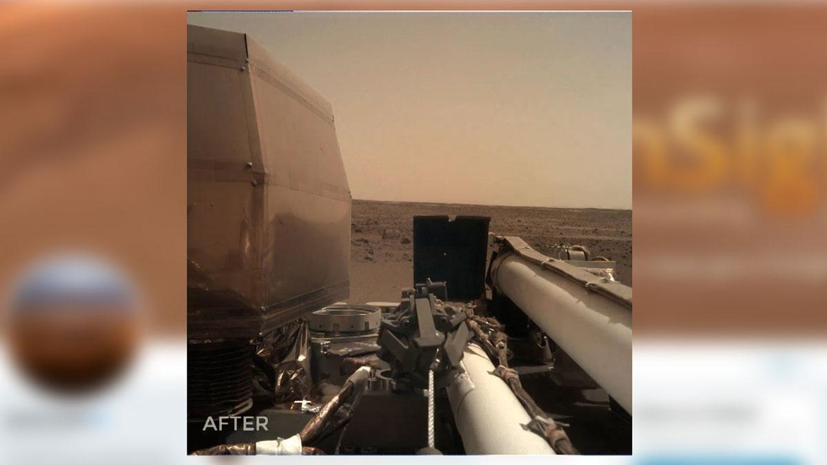La NASA difunde las primeras imágenes en movimiento de la ’Insight’ en Marte.
