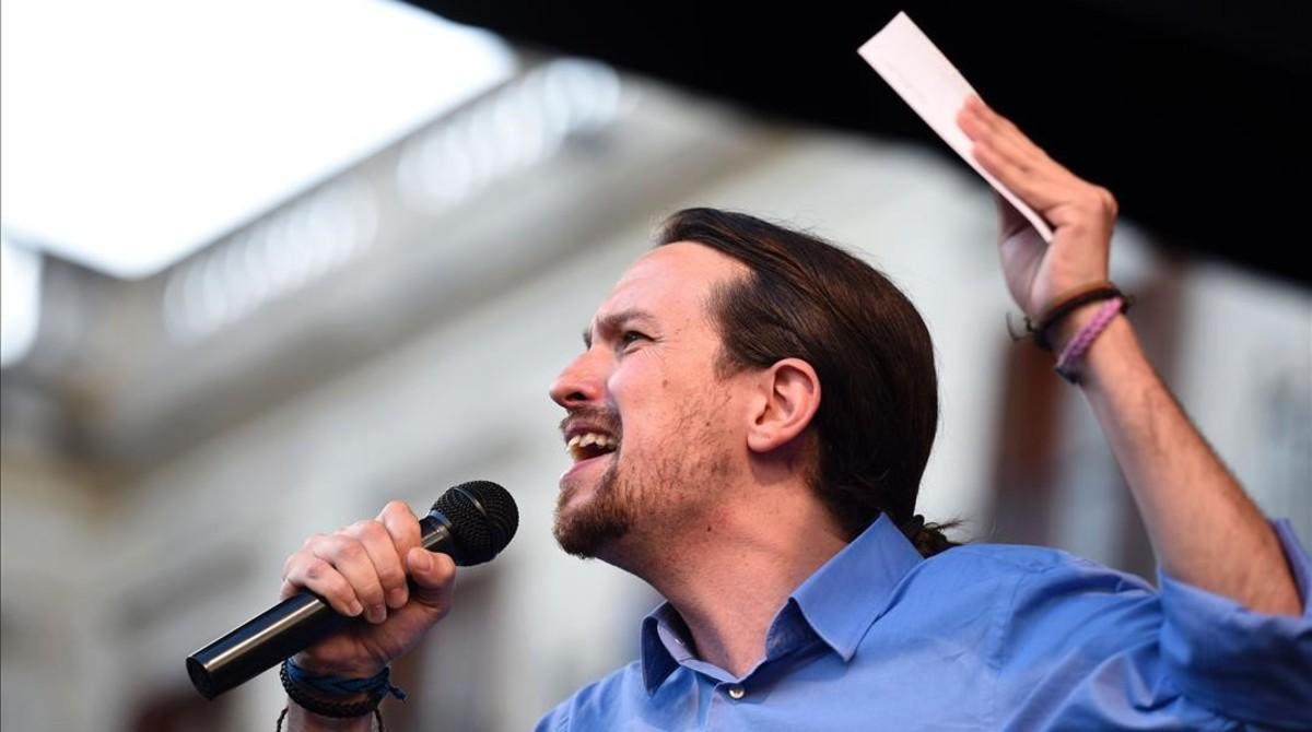 Pablo Iglesias durante un mitin en Vitoria, en la campaña del 26-J. Pablo Iglesias durante un mitin en Vitoria, en la campaña del 26-J.