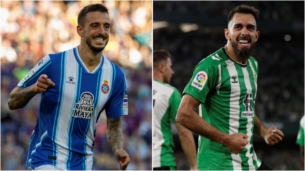 Joselu y Borja Iglesias, los goleadores del Espanyol y el Betis, que se medirán este sábado en Cornellà.