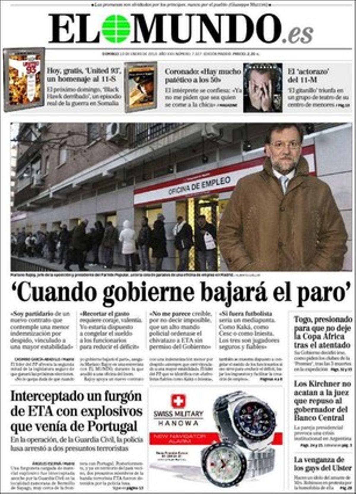 Entrevista a Rajoy, en la portada de EL MUNDO del 10 de enero del 2010.