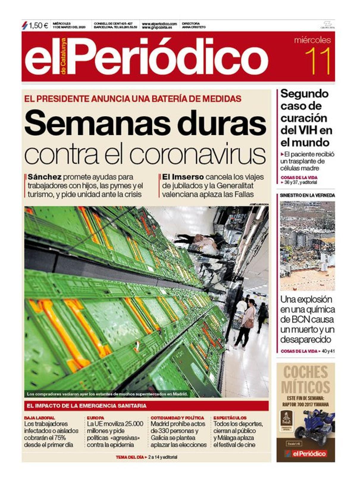Prensa hoy: Portadas de los periódicos del 11 de marzo del 2020