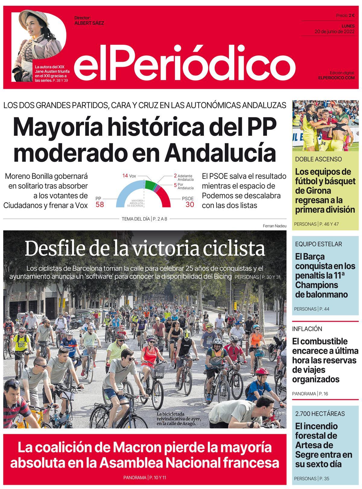 La portada de EL PERIÓDICO del 20 de junio de 2022.