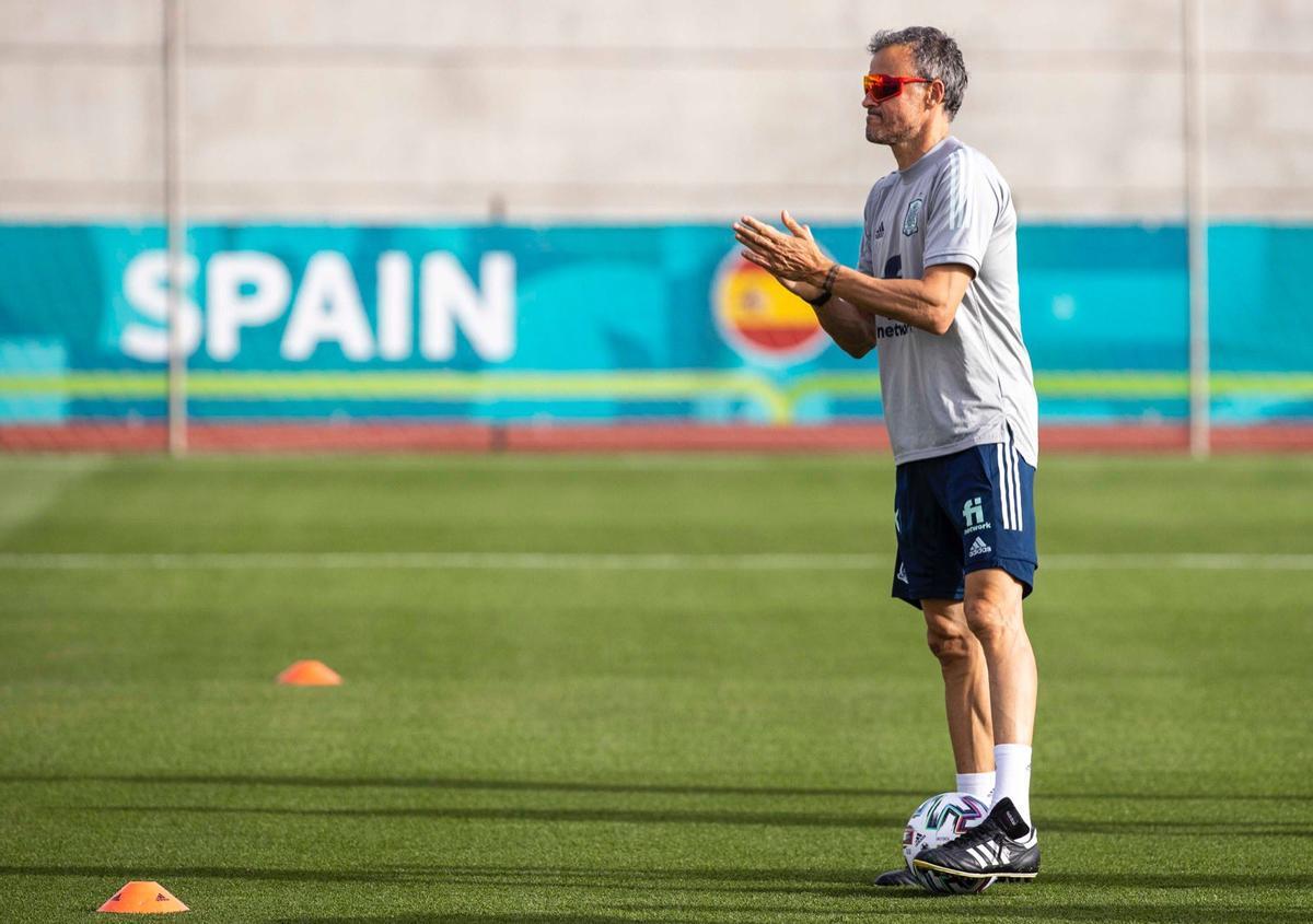 Luis Enrique, en un entrenamiento de la selección española en Las Rozas (Madrid).