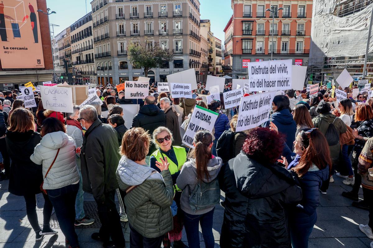 Concentración bajo el lema ’No a la caza’, en Madrid. 