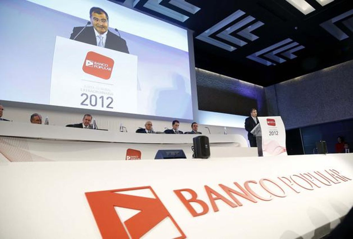 El presidente del Banco Popular, Ángel Ron, durante la junta de accionistas, el sábado en Madrid. El presidente del Banco Popular, Ángel Ron, durante la junta de accionistas, el sábado en Madrid.
