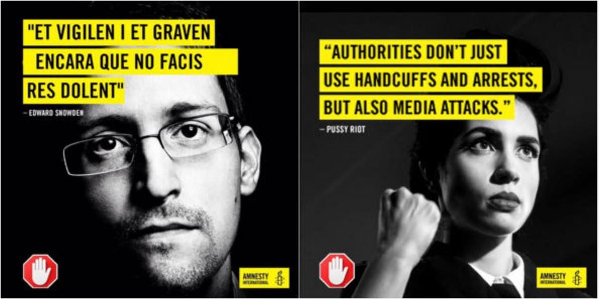 Los mensajes de Snowden y Pussy Riot para la campaña de Amnistía Internacional. Los mensajes de Snowden y Pussy Riot para la campaña de Amnistía Internacional.