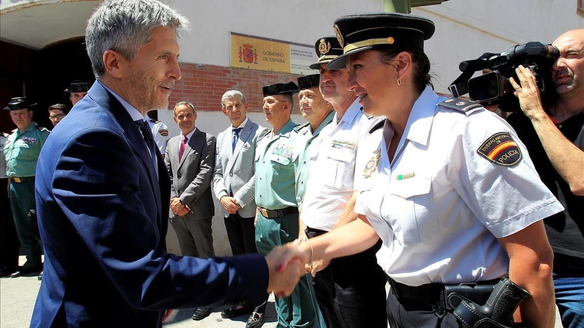 El ministro del Interior Fernando Grande-Marlaska, este jueves en Algeciras. El ministro del Interior Fernando Grande-Marlaska, este jueves en Algeciras.