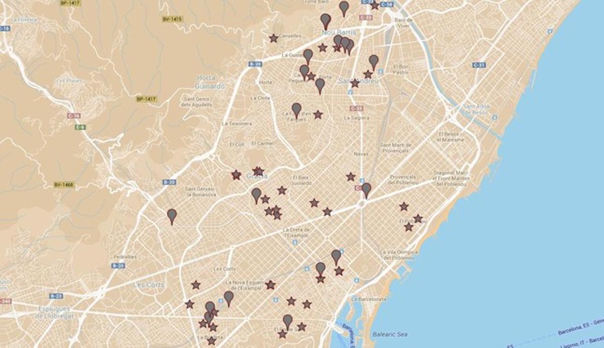Mapa de Barcelona creado por ’Ciudad Compartida’.
