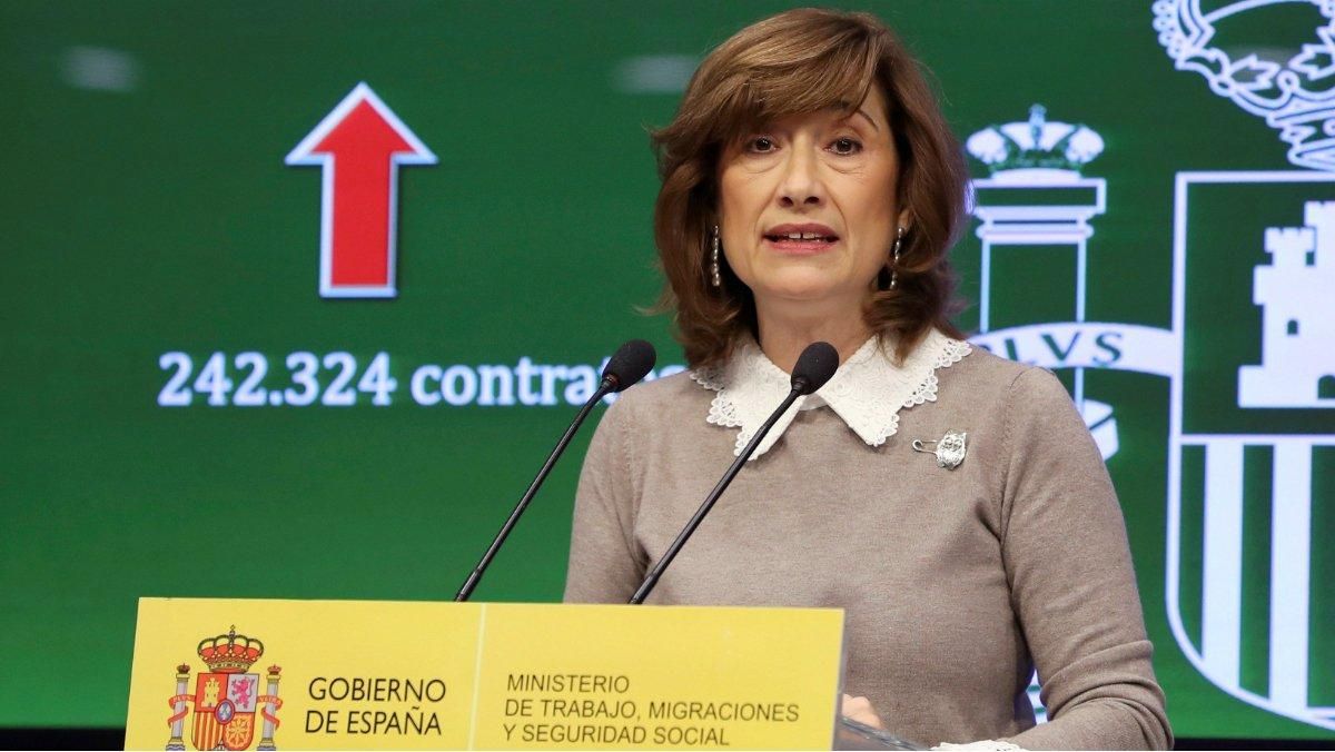 La secretaria de Estado de Empleo, Yolanda Valdeolivas, durante una rueda de prensa. La secretaria de Estado de Empleo, Yolanda Valdeolivas, durante una rueda de prensa.